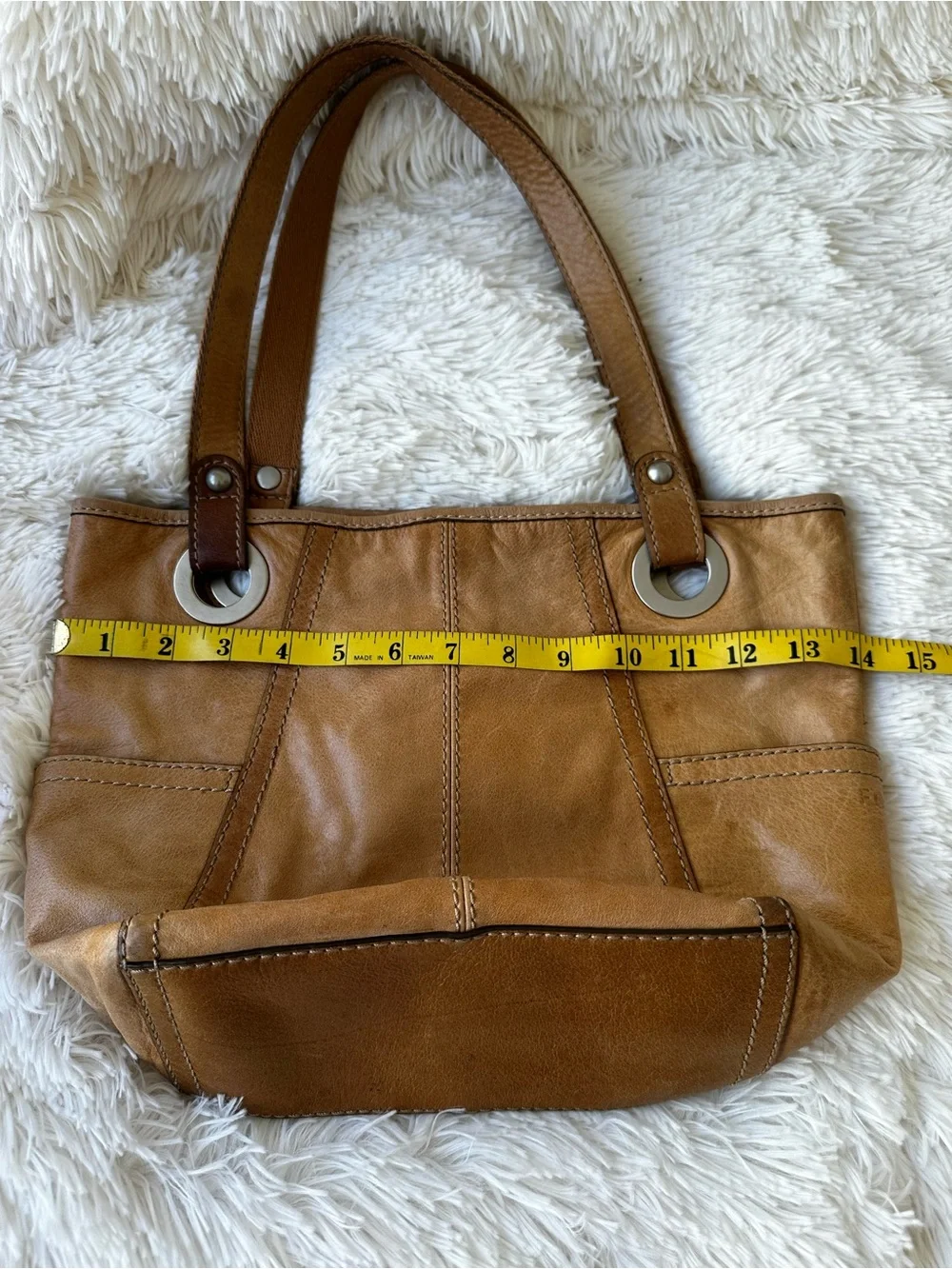 Fossil Long Live Vintage Leather Tote Bag Brown Cognac Hobo Shoulder Purse Y2K